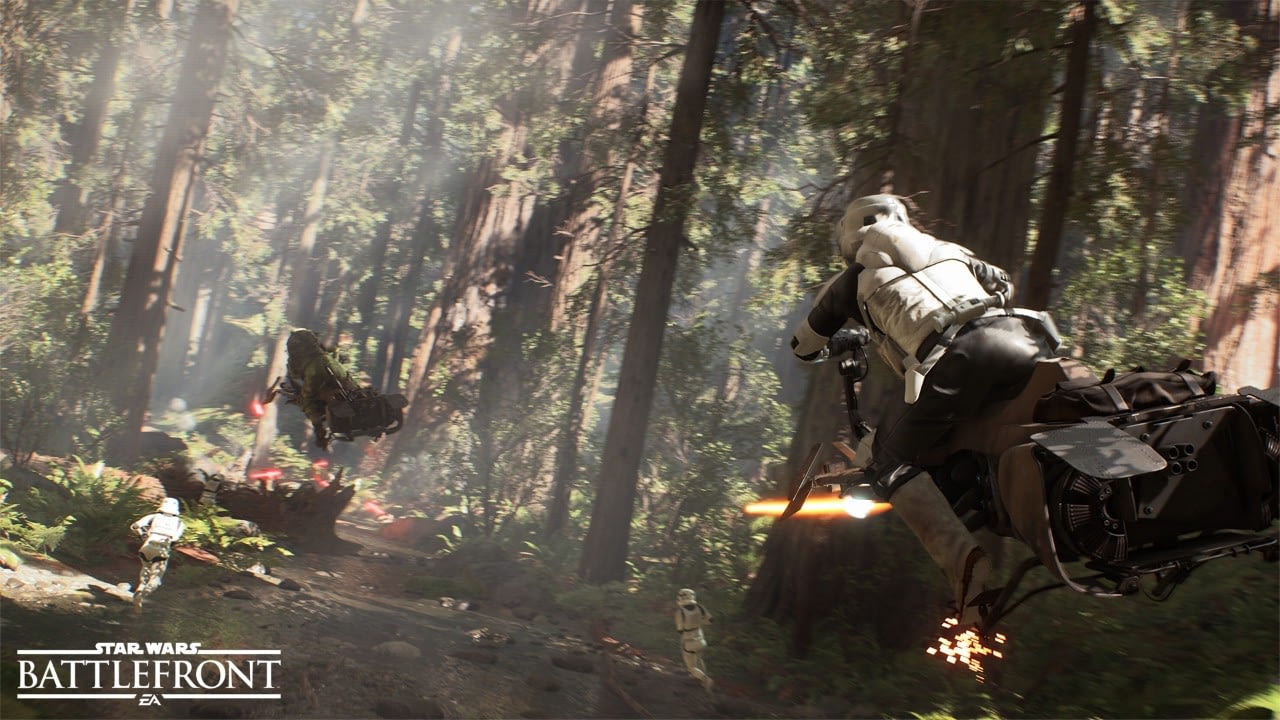 Star Wars Battlefront Speeder bike chase through the forest of Endor